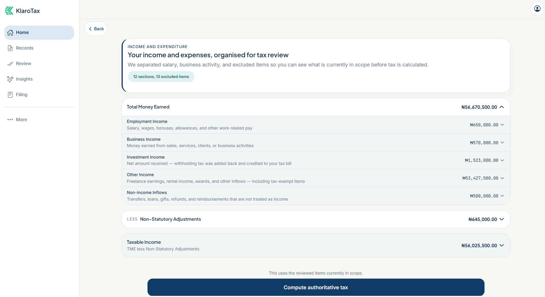 KlaroTax — income and expenditure organised for tax review