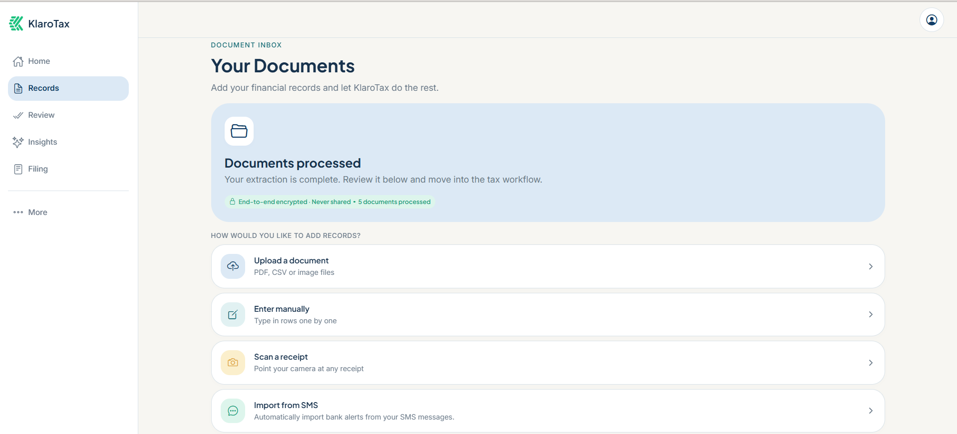 KlaroTax — your documents, uploaded and processed